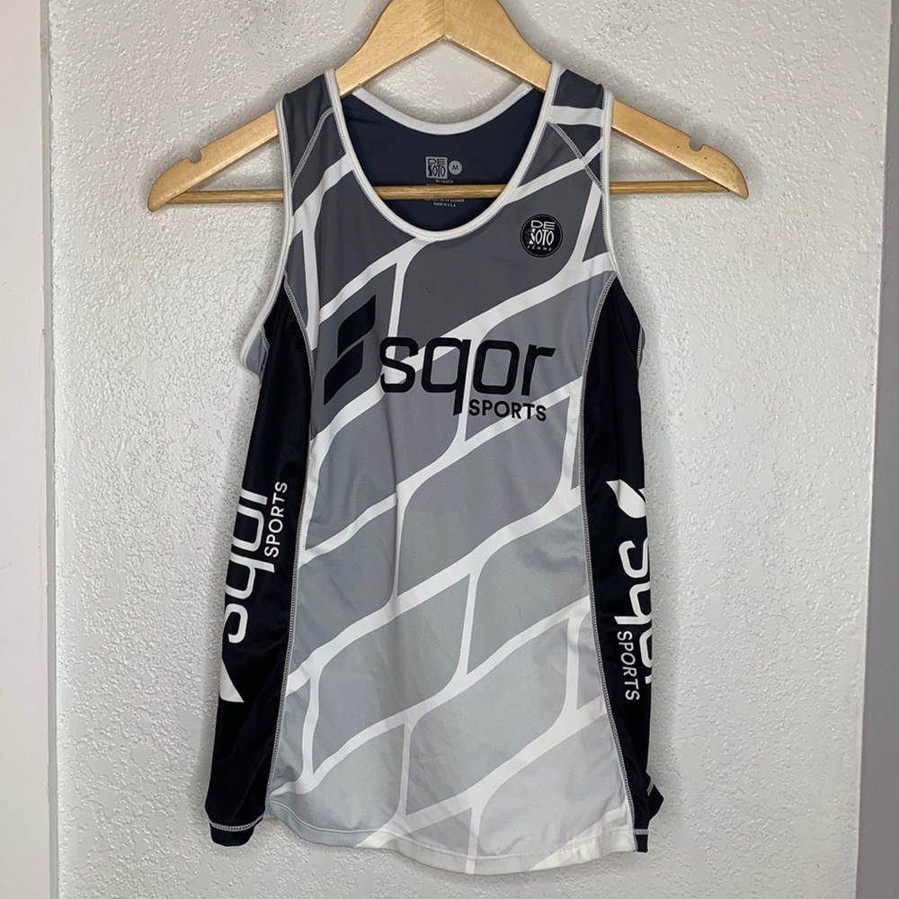 De Soto SQOR Sports Triathlon Race Gray Black Tank Top Medium Running